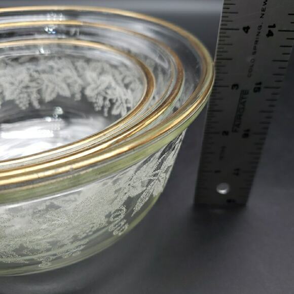 BARTLETT COLLINS Nesting Mixing Bowls Gold White Grape Leaf Vintage Set Of 3 - Picture 13 of 15